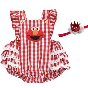 Elmo First Birthday Romper Dress Clothes Sesame Street outfit Crown Smash cake